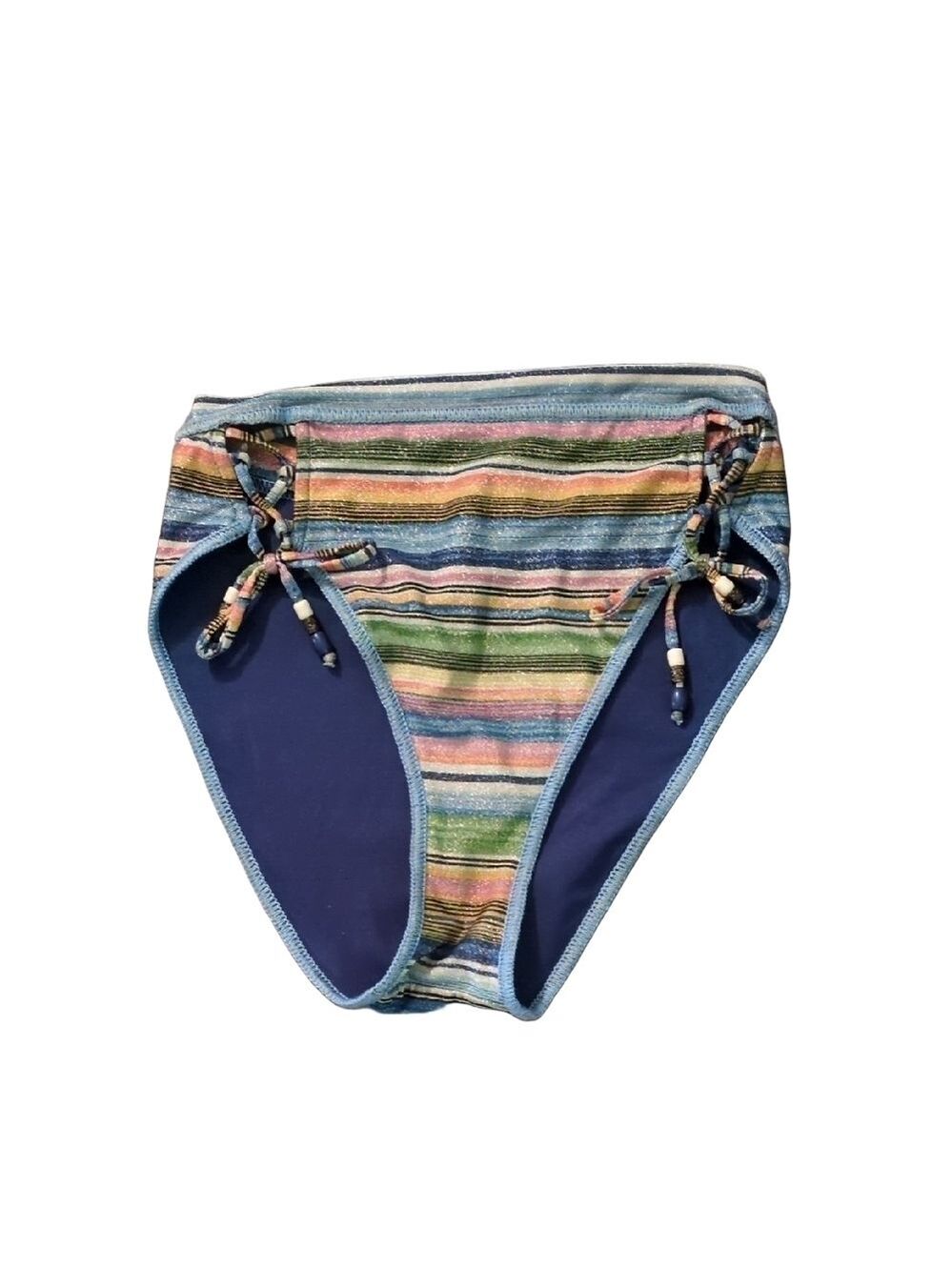 Becca Emily Lace Up Blue Multicolor Bikini Botton Size Medium